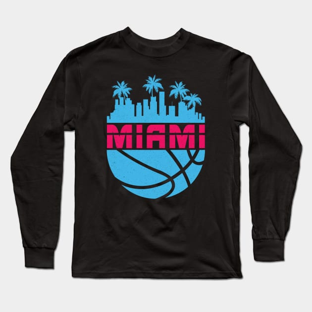 Miami Vice Cityscape Basketball Long Sleeve T-Shirt by TextTees